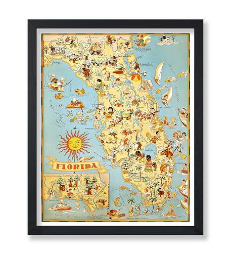 Poster Master Florida Vintage Reiseposter – Ruth Taylor Atlas Karte Druck – 8x10 ungerahmt Wandkunst – einzigartige Wanddekoration Geschenk für Zuhause, Schlafzimmer, Badezimmer – Florida Souvenirs von Poster Master