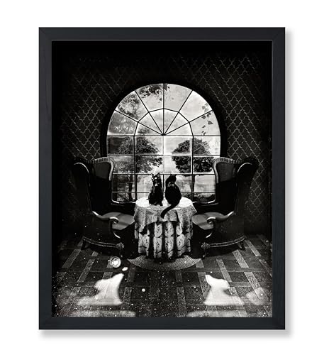 Poster Master Raumschädel-Poster – Totenkopf-Illusionsdruck – Katzenkunst – Illusionskunst – Schwarz-Weiß-Kunst – Geschenk für ihn, sie, Tierliebhaber – Gothic-Dekoration für Schlafzimmer, Wohnzimmer von Poster Master