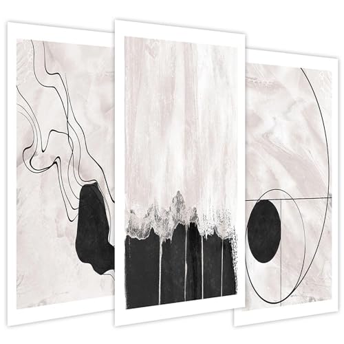 Poster Planet Set von 3 Plakaten - Premium Plakat Kollektion Glanz - PREMIUM-DRUCK - Wandbild Raum - UV-Lack veredelt Wand Plakat - Ohne Rahmen - Wohnzimmer Schlafzimmer - Line-Art Schwarz Beige von Poster Planet