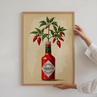 Tabasco Chili Peppers Framed Poster | Canvas + Frame Fruits, Vegetables Kitchen, Living Room Small - Large Beige, Red Mexico Arte Tabasco Chili Peppers Framed Poster | Canvas + Frame Fruits, Vegetables Kitchen, Living Room Small - Large Beige, Red Mexico Arte von PosterFlowPrintArt