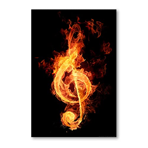 Postereck - 0055 - Feuer Notenschlüssel, Musik Rock Flammen Sound - Wandposter Fotoposter Bilder Wandbild Wandbilder - Leinwand - 100,0 cm x 75,0 cm von Postereck