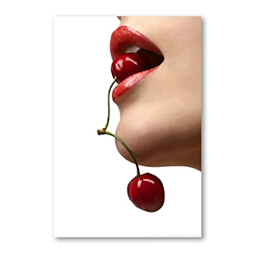 Postereck - 0063 - Kirschen, Frau Mund Sinnlich Lounge Lippen Obst - Erotisch Sexy Nackt Wandposter Fotoposter Bilder Wandbild Wandbilder - Poster - 4:3-81,0 cm x 61,0 cm von Postereck
