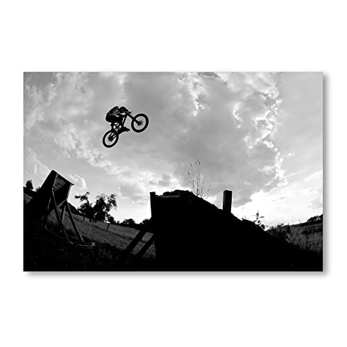 Postereck - 0069 - Freeride Sprung, Schwarz Weiss Sport BMX Fahrrad - Wandposter Fotoposter Bilder Wandbild Wandbilder - Leinwand - 100,0 cm x 75,0 cm von Postereck