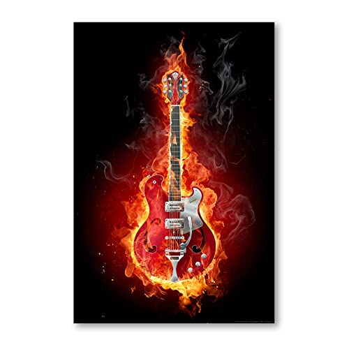 Postereck - 0076 - E Gitarre, Flammen Musik Instrument Feuer Rock - Wandposter Fotoposter Bilder Wandbild Wandbilder - Leinwand - 60,0 cm x 40,0 cm von Postereck