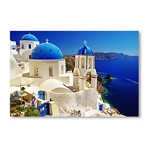 Postereck - 0084 - Santorin, Griechenland Urlaub Meer Dach Sonne - Wandposter Fotoposter Bilder Wandbild Wandbilder - Leinwand - 100,0 cm x 75,0 cm von Postereck