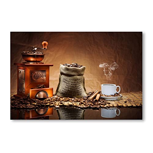 Postereck - 0102 - Kaffeemühle, Tasse Bohnen Kaffee Küche Vintage - Wandposter Fotoposter Bilder Wandbild Wandbilder - Leinwand - 60,0 cm x 40,0 cm von Postereck