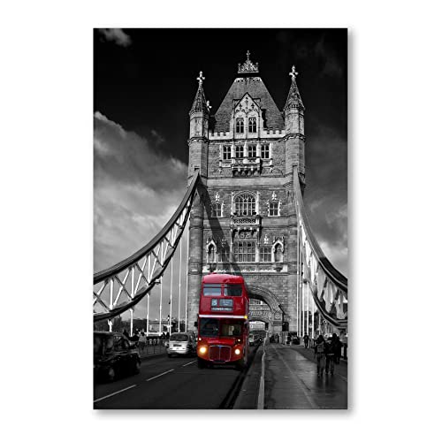 Postereck - 0121 - Roter Bus, Tower Bridge London England GB - Wandposter Fotoposter Bilder Wandbild Wandbilder - Leinwand - 100,0 cm x 75,0 cm von Postereck