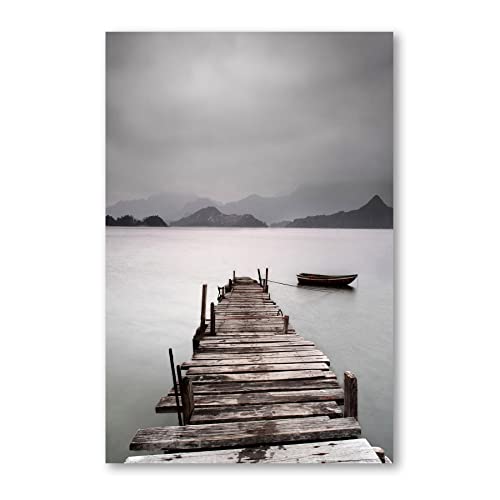 Postereck - 0136 - Hölzerner Steg, Wasser See Meer Boot Holz Wolken - Wandposter Fotoposter Bilder Wandbild Wandbilder - Leinwand - 100,0 cm x 75,0 cm von Postereck