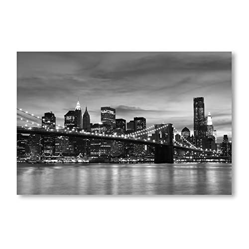 Postereck - 0141 - Skyline New York, Schwarz Weiss Brooklyn Bridge - Wandposter Fotoposter Bilder Wandbild Wandbilder - Leinwand - 75,0 cm x 50,0 cm von Postereck