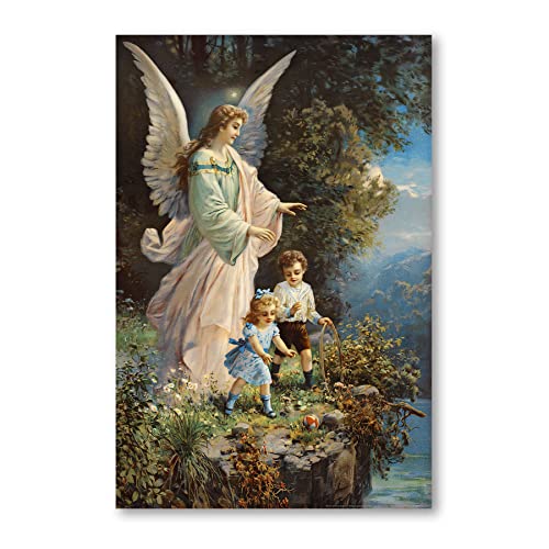 Postereck - 0152 - Schutzengel, Kinder Altes Gemälde Engel Religion - Wandposter Fotoposter Bilder Wandbild Wandbilder - Leinwand - 60,0 cm x 40,0 cm von Postereck