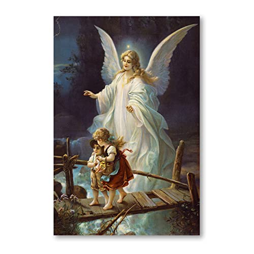 Postereck - 0154 - Detailreiches Schutzengel Poster | Schutzengel Kinder Poster im Alten Gemälde Stil | Spirituelle Deko mit Engel | Leinwand - 100,0 cm x 75,0 cm von Postereck