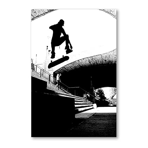 Postereck - 0174 - Skateboard, Sprung Schwarz Weiss Sport Skater - Wandposter Fotoposter Bilder Wandbild Wandbilder - Leinwand - 100,0 cm x 75,0 cm von Postereck