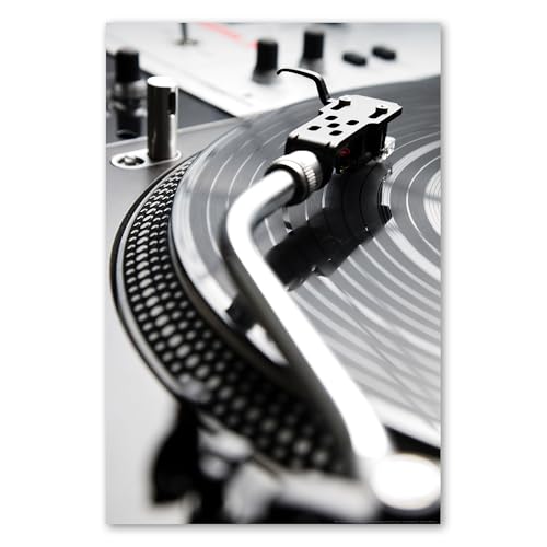 Postereck - 0228 - Turntable, Schwarz Weiss Musik DJ Schallplatte - Wandposter Fotoposter Bilder Wandbild Wandbilder - Leinwand - 60,0 cm x 40,0 cm von Postereck