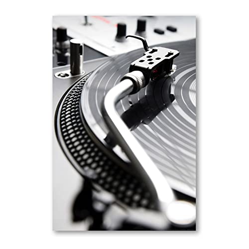 Postereck - 0228 - Turntable, Schwarz Weiss Musik DJ Schallplatte - Wandposter Fotoposter Bilder Wandbild Wandbilder - Leinwand - 75,0 cm x 50,0 cm von Postereck