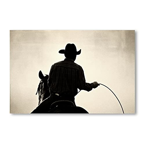 Postereck - 0235 - Cowboy, Pferd Schwarz Weiss USA Sepia Western Hut - Wandposter Fotoposter Bilder Wandbild Wandbilder - Leinwand - 100,0 cm x 75,0 cm von Postereck