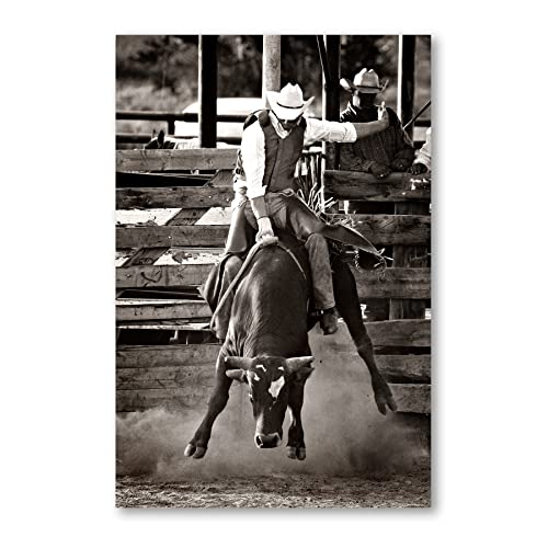 Postereck - 0237 - Cowboy, Rodeo Schwarz Weiss Amerika USA Reiten - Wandposter Fotoposter Bilder Wandbild Wandbilder - Leinwand - 100,0 cm x 75,0 cm von Postereck
