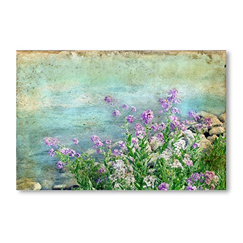 Postereck - 0429 - Blaue Blumen, Ufer Vintage Natur Fluss Gemälde - Wandposter Fotoposter Bilder Wandbild Wandbilder - Poster - DIN A2-42,0 cm x 59,4 cm von Postereck