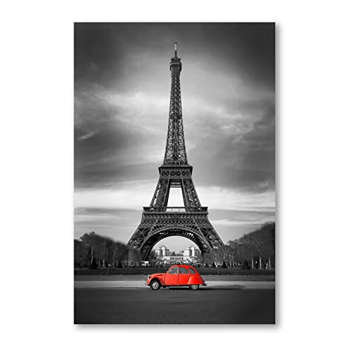 Postereck - 0437 - Paris, Eiffelturm Auto Frankreich Ente Rot - Wandposter Fotoposter Bilder Wandbild Wandbilder - Leinwand - 40,0 cm x 30,0 cm von Postereck