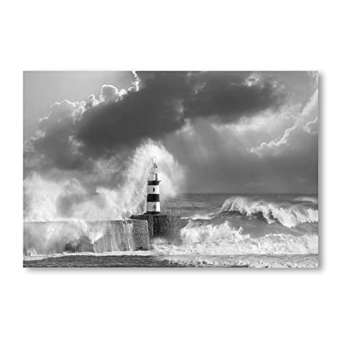 Postereck - 0452 - Leuchtturm, Sturm Unwetter Meer Natur Welle - Wandposter Fotoposter Bilder Wandbild Wandbilder - Leinwand - 40,0 cm x 30,0 cm von Postereck