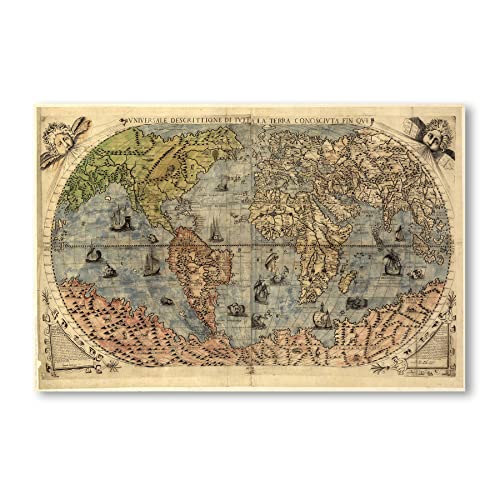 Postereck - 0460 - Hochwertiges Weltkarten Poster Vintage | Weltkarte Wand mit Hauptstädten der Länder | Unterricht Klassenzimmer Schule World Map Wall | Landkarte Welt XXL | Poster - 3:2-91,0 cm x 61,0 cm von Postereck