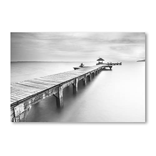 Postereck - 0469 - Holzsteg Meer, Schwarz Weiss Steg Wasser Wolken - Wandposter Fotoposter Bilder Wandbild Wandbilder - Poster - DIN A4-21,0 cm x 29,7 cm von Postereck