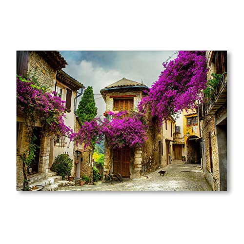 Postereck - 0502 - Mediterranes Dorf, Lila Blumen Urlaub Italien - Wandposter Fotoposter Bilder Wandbild Wandbilder - Leinwand - 75,0 cm x 50,0 cm von Postereck