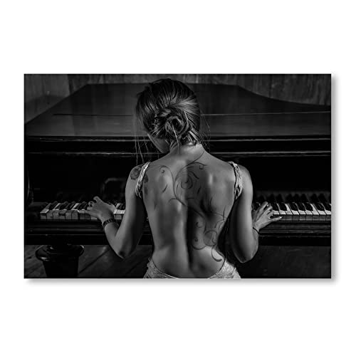 Postereck - 0503 - Frauenrücken, Tattoo Schwarz Weiss Klavier Frau - Wandposter Fotoposter Bilder Wandbild Wandbilder - Poster - 3:2-61,0 cm x 40,5 cm von Postereck