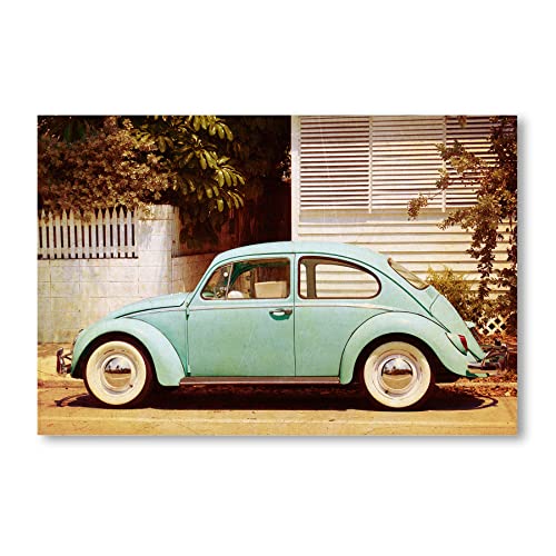 Postereck - 0527 - Oldtimer Käfer, Vintage Auto KfZ Türkis Wagen Alt - Fahrzeug Wandposter Fotoposter Bilder Wandbild Wandbilder - Leinwand - 100,0 cm x 75,0 cm von Postereck