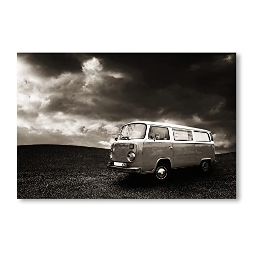 Postereck - 0528 - Oldtimer Bus, Schwarz Weiss Bulli Auto Urlaub - Fahrzeug Wandposter Fotoposter Bilder Wandbild Wandbilder - Poster - 3:2-91,0 cm x 61,0 cm von Postereck