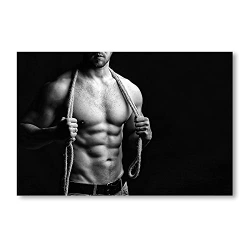 Postereck - 0560 - Sixpack, Schwarz Weiss Mann Muskeln Erotik Sexy - Erotisch Sexy Nackt Wandposter Fotoposter Bilder Wandbild Wandbilder - Leinwand - 100,0 cm x 75,0 cm von Postereck