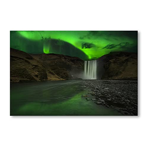 Postereck - 0574 - Wasserfall, Nordlichter Island Nacht Licht Natur - Wandposter Fotoposter Bilder Wandbild Wandbilder - Poster - DIN A4-21,0 cm x 29,7 cm von Postereck