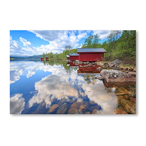 Postereck - 0583 - Skandinavien, Anglerhütten Schweden See Natur - Wandposter Fotoposter Bilder Wandbild Wandbilder - Leinwand - 100,0 cm x 75,0 cm von Postereck
