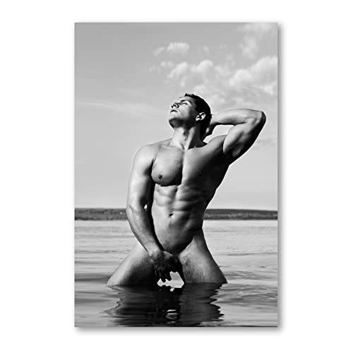 Postereck - 0618 - Nackter Mann, Wasser Erotik See Akt Sexy Sixpack - Wandposter Fotoposter Bilder Wandbild Wandbilder - Leinwand - 60,0 cm x 40,0 cm von Postereck