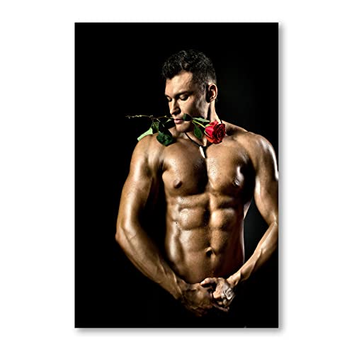 Postereck - 0815 - Mann, Rose Sixpack sexy Erotik Muskeln Nackt Akt - Erotisch Sexy Nackt Wandposter Fotoposter Bilder Wandbild Wandbilder - Poster - 4:3-81,0 cm x 61,0 cm von Postereck