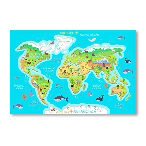 Postereck - 0863 - Hochwertiges Weltkarten Poster für Kinder | Weltkarte Wand zum lernen | Unterricht Klassenzimmer Schule World Map Wall | Landkarte Welt XXL | Poster - DIN A3-29,7 cm x 42,0 cm von Postereck