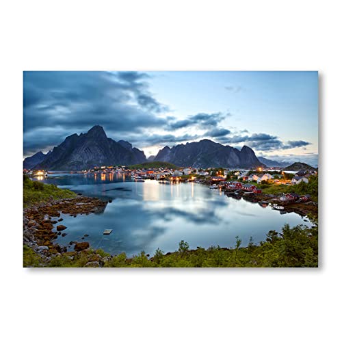 Postereck - 0906 - Lofoten Norwegen, Reine Fjord Dorf Meer Natur - Wandposter Fotoposter Bilder Wandbild Wandbilder - Leinwand - 40,0 cm x 30,0 cm von Postereck