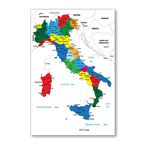 Postereck - 0939 - Politische Karte, Italien Stiefel Regionen Meer - Unterricht Klassenzimmer Schule Wandposter Fotoposter Bilder Wandbild Wandbilder - Poster - DIN A3-29,7 cm x 42,0 cm von Postereck