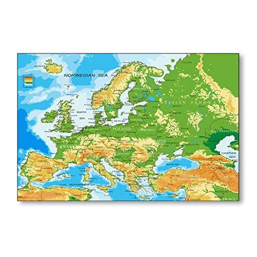 Postereck - 1031 - Europa Karte, Länder Hauptstädte Englisch Schrift - Wandposter Fotoposter Bilder Wandbild Wandbilder - Leinwand - 60,0 cm x 40,0 cm von Postereck