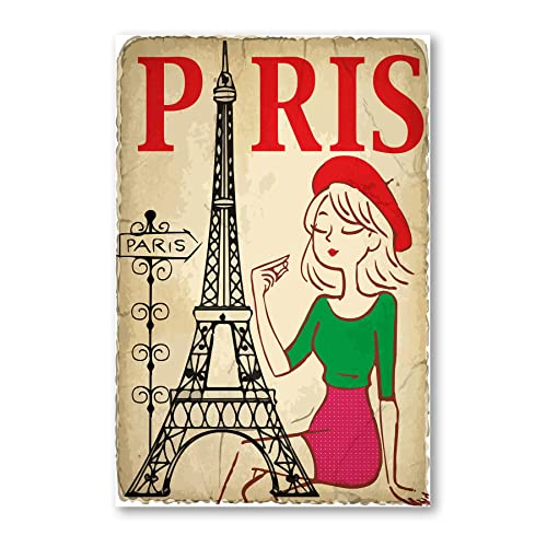 Postereck - 1058 - Vintage Plakat, Paris Frankreich Frau Eiffelturm - Spruch Schrift Wandposter Fotoposter Bilder Wandbild Wandbilder - Poster - DIN A2-42,0 cm x 59,4 cm von Postereck