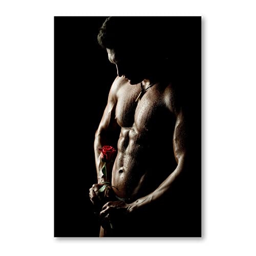 Postereck - 1265 - Mann mit Rose, Sixpack Muskeln Erotik Sexy Blume - Erotisch Sexy Nackt Wandposter Fotoposter Bilder Wandbild Wandbilder - Poster - DIN A4-21,0 cm x 29,7 cm von Postereck