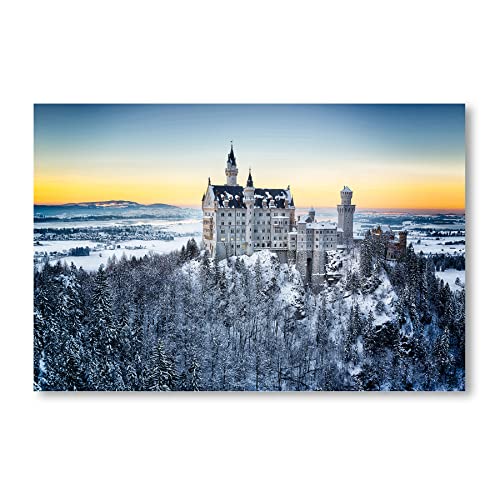 Postereck - 1318 - Märchen Schloss Neuschwanstein, Winter Landschaft - Wandposter Fotoposter Bilder Wandbild Wandbilder - Leinwand - 100,0 cm x 75,0 cm von Postereck