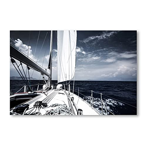 Postereck - 1430 - Segelboot, Wasser Meer Segeln Natur Schiff Wolken - Wandposter Fotoposter Bilder Wandbild Wandbilder - Leinwand - 60,0 cm x 40,0 cm von Postereck