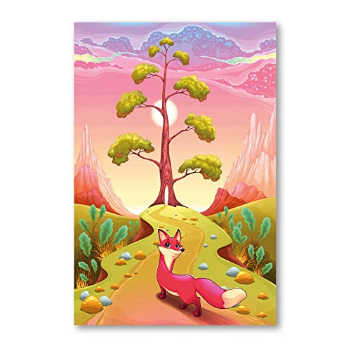 Postereck - 1695 - Fuchs, Kinderzimmer Wald Weg Tier Baum Comic Bunt - Wandposter Fotoposter Bilder Wandbild Wandbilder - Leinwand - 60,0 cm x 40,0 cm von Postereck