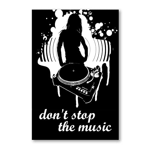 Postereck - 1772 - Plakat, Dont Stop Music DJ Frau Plattenspieler - Wandposter Fotoposter Bilder Wandbild Wandbilder - Leinwand - 60,0 cm x 40,0 cm von Postereck