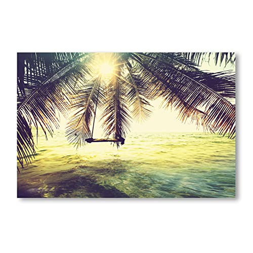 Postereck - 1867 - Schaukel, Meer Palme Urlaub Baum Natur Sommer - Wandposter Fotoposter Bilder Wandbild Wandbilder - Leinwand - 75,0 cm x 50,0 cm von Postereck