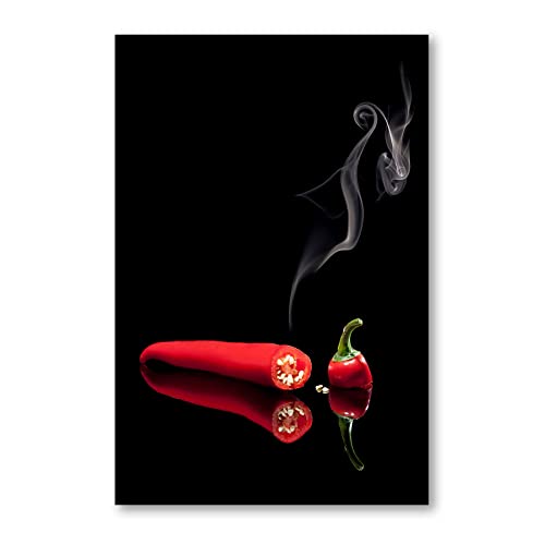 Postereck - 1954 - Hot Chili, Rot Feuer Scharf Küche Gewürz Rauch - Wandposter Fotoposter Bilder Wandbild Wandbilder - Leinwand - 40,0 cm x 30,0 cm von Postereck