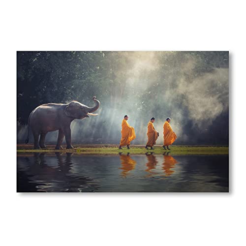 Postereck - 2352 - Asien, Elefant Mönch Buddha Buddhismus Kloster - Kunst Wandposter Fotoposter Bilder Wandbild Wandbilder - Leinwand - 100,0 cm x 75,0 cm von Postereck