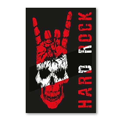 Postereck - 2378 - Retro Plakat, Hard Rock Schädel Totenkopf Rot - Spruch Schrift Wandposter Fotoposter Bilder Wandbild Wandbilder - Leinwand - 100,0 cm x 75,0 cm von Postereck