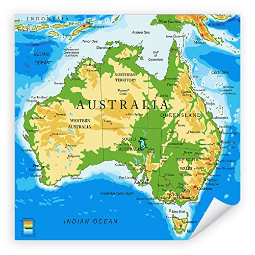 Postereck - 2449 - Australien Landkarte Kontinent Englisch Schule - Unterricht Klassenzimmer Schule Wandposter Fotoposter Bilder Wandbild Wandbilder - Poster - 50,5cm x 50,5cm von Postereck