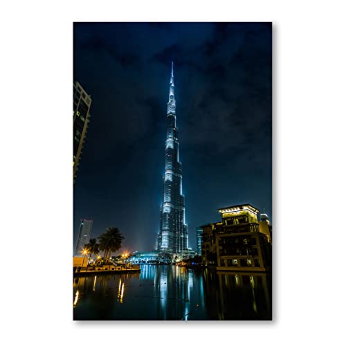 Postereck - 2517 - Burj Khalifa, Wolkenkratzer Dubai Gebäude Nacht - Wandposter Fotoposter Bilder Wandbild Wandbilder - Leinwand - 100,0 cm x 75,0 cm von Postereck